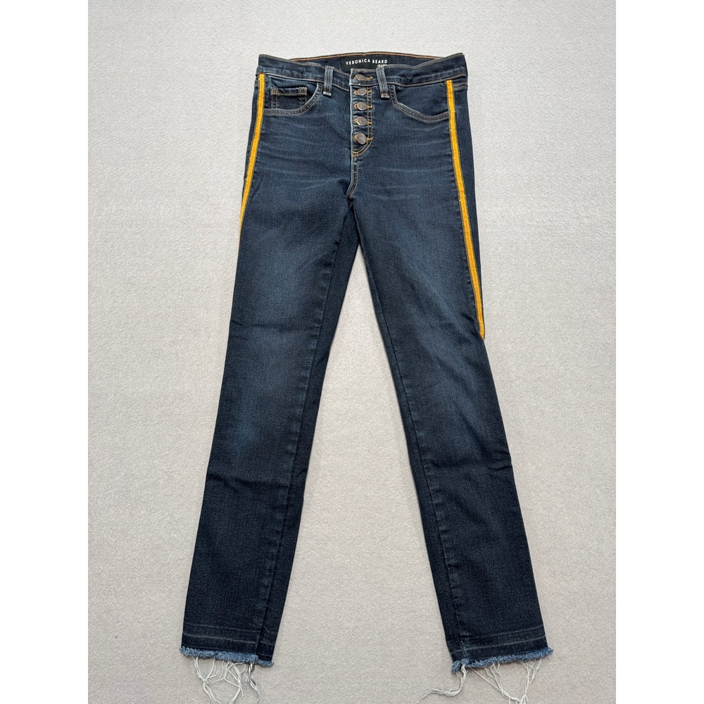 Veronica Beard Jeans Womens 4 Blue Dark Wash Button Fly Debbie Skinny Frayed Hem